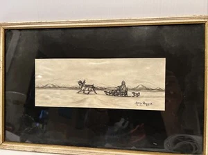 Trineo de renos George Ahgupuk obra de arte original enmarcada - Imagen 1 de 7