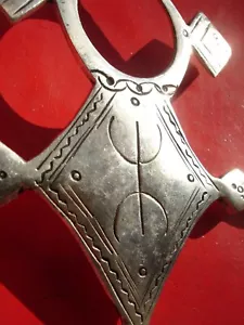 More details for moroccan tuareg style cross engraved shiny pendant + tifinagh alphabet l15 cm