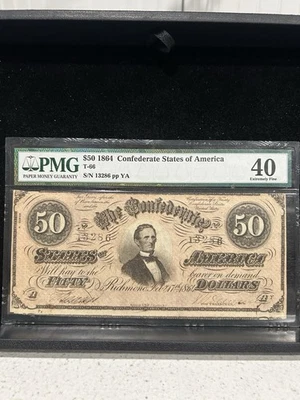SASA 1865 $50 Confederate States Of America T-66 Pmg Xf40 - Image 1 of 2