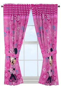 Disney Minnie Mouse Curtain 2 Sets 4 Panels Pink Bow-Tique 42”x 63” No Ties Back - Picture 1 of 3