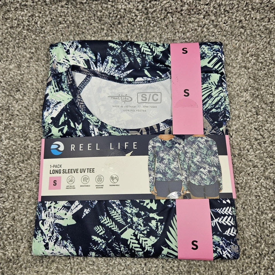 Reel Life Shirt Womens Small Blue Jax Beach Long Sleeve Tee UPF 50 Thumb Hole