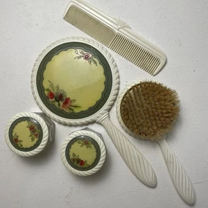 Lote de tocador de colección cepillo espejo peine 2 frascos florales - Imagen 1 de 3