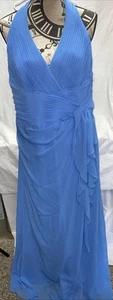 David's Bridal Cornflower Blue Halter Neck Textured Chiffon Long Dress NWT - Picture 1 of 12