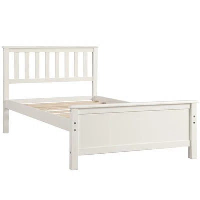 Twin Size White Wood Platform Bed – Classic Frame with Headboard, Footboard & - Image 1 of 4