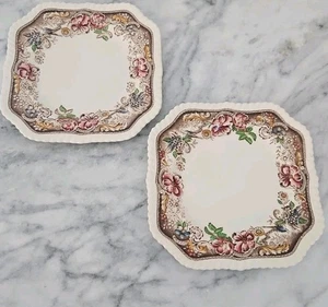 2 antike Devonshire Johnson Brothers Teller Floral Eisenstein Salat Dessertteller - Bild 1 von 5