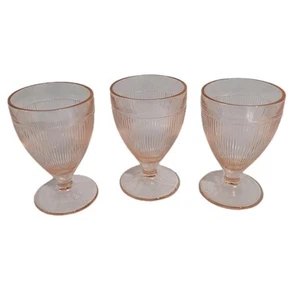 3 Vintage Jeannette Glass Homespun Pink Depression Banded 5 Oz Footed Juice Cups - Picture 1 of 7