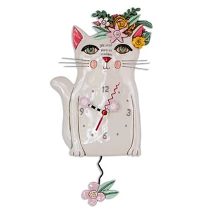 Allen Designs White Kitty Cat Clock Standard Wall Clock - Picture 1 of 1