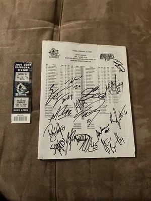 Cleveland Barons 2002 Ticket & 15 Autographs AHL Hockey Roster Stat Sheet Gund - Image 1 of 3