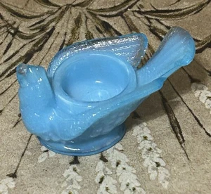 Degenhart Bird and Berry Light Blue Glass Open Salt Well or Candle Holder - Picture 1 of 12