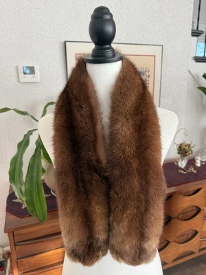 "Bufanda vintage de piel de visón tostado con clip en el cuello 41""" Foto 1 de 4