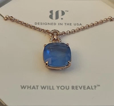 Bomb Party Necklace Lab Created Ocean Blue Quartz Rose Gold Plating  - Image 1 of 2