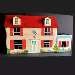 Vintage 1950s Marx Dollhouse Colonial Red Roof Pink Round Window Furniture Metal - Picture 1 of 24