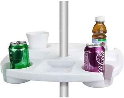 8 Compartment Round Plastic Beach Garden Patio Umbrella Table Tray Storage White - Image 1 of 4