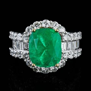 GIA 6.32ct Colombian Emerald and 3.27ctw Diamond Platinum & 18K Yellow Gold Ring - Picture 1 of 5