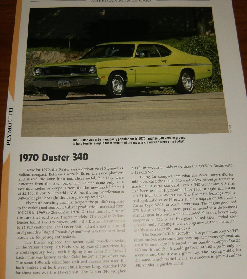 Plymouth Duster 1970 340 especificaciones información foto 70 Valiant 71 Foto 1 de 1