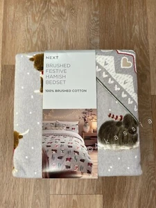 Next Grey Hamish Brushed 100% Cotton Christmas Duvet Cover Pillowcase Single Set - Picture 1 of 6