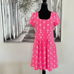 Katherine Way White Arrow Pattern Pink Square Neck Wrinkle Resistant Dress-Large - Picture 1 of 8