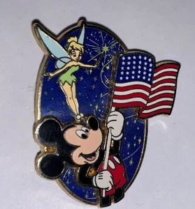 Disney Pin Tinker Bell Mickey Holding American Flag USA 2006 Rare - Picture 1 of 1