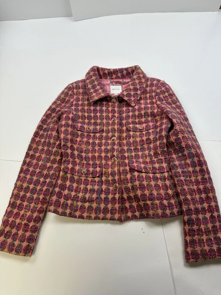 Walter Baker Blazer Jacket Wool Tweed Pink Silk Lining Size 0 - Image 1 of 4