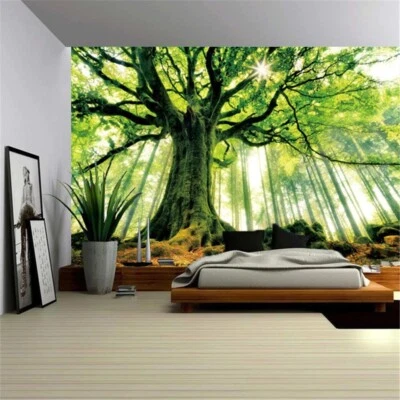 Tapiz de pared de naturaleza mandala árbol bosque paisaje boho decoración de habitación psicodélico con Foto 1 de 4