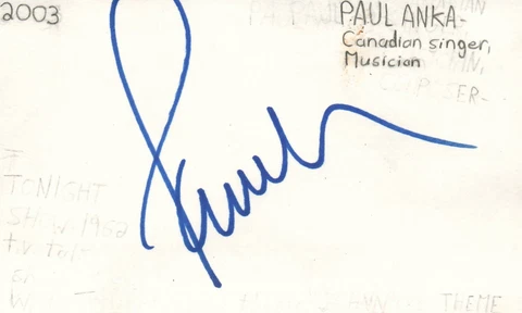 Paul Anka Canadian Musician Singer Music Autographed Signed Index Card JSA COA Cover