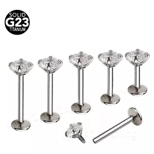 16G G23 Titanium Internally Threaded Prong Set CZ Labret Ear Tragus - Picture 1 of 2