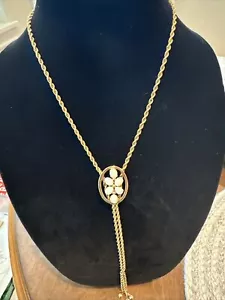 12k Gold Filled Opal Slide Lariat Necklace Tassels Vintage 1960’s - Picture 1 of 16