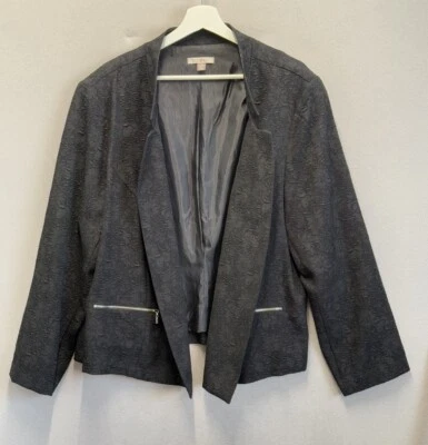 Blazer para mujer Roz and Ali talla grande 3X negro floral texturizado bolsillos delanteros abiertos Foto 1 de 4