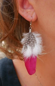 Indianer lila Feder Ohrringe handgefertigt 925 Sterling Silber Haken - Bild 1 von 3