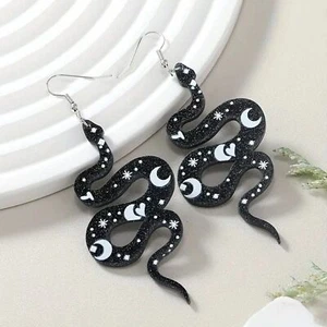 Pendientes Colgantes Serpiente Serpiente Acrílico Brillo Negro Luna y Estrellas Celestial NUEVO - Imagen 1 de 5