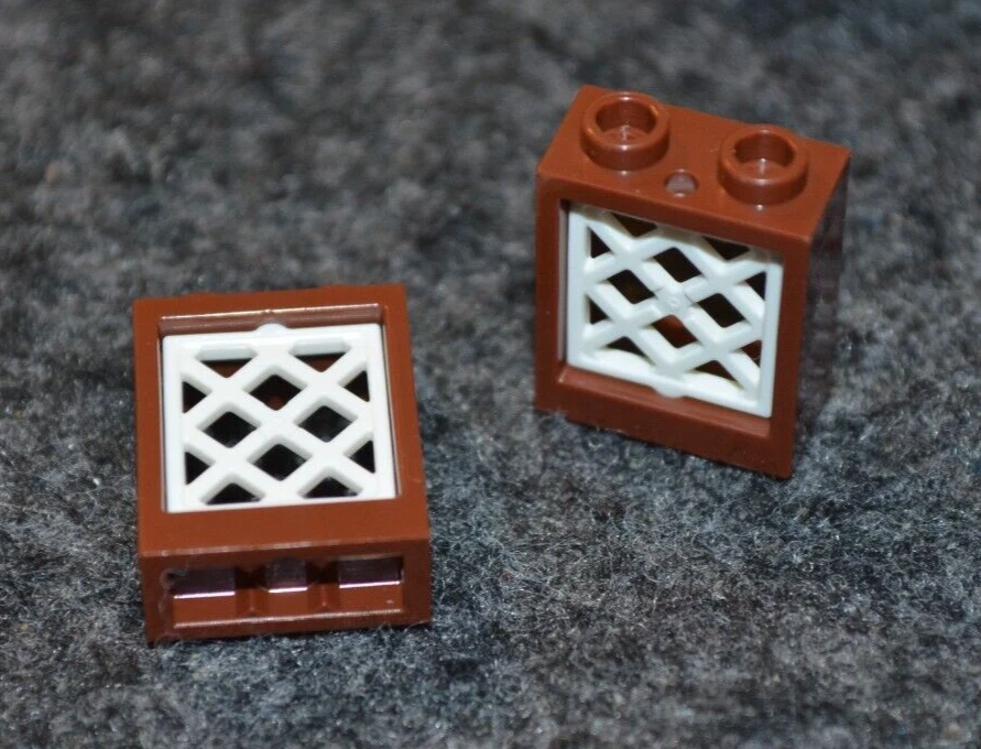 (2) Ventana de castillo marrón rojizo 1x2x2 con ladrillos de celosía blanca ~ NUEVAS piezas de Lego ~ Foto 1 de 1