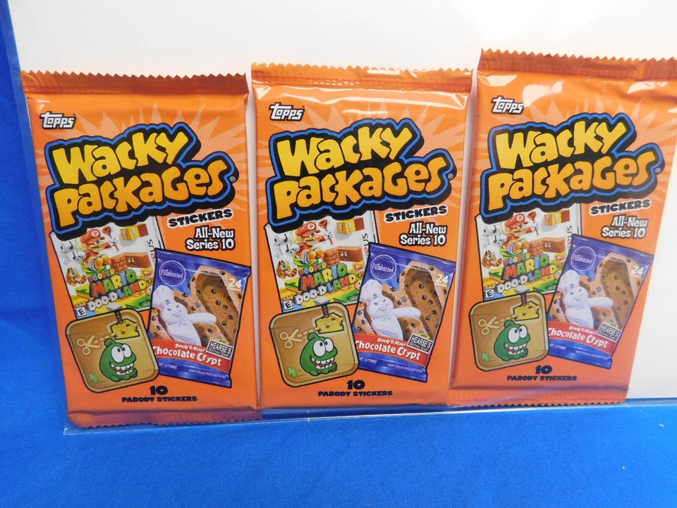 Lot of 3 Wacky Packages Series 10 Sticker Card Packs New Sealed - Изображение 1 из 1