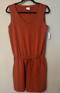 NEW Women’s amazon essentials orange romper small Pockets Shorts Cinched Waist - Picture 1 of 4