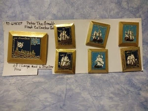 A Set of Seven Vintage Aluminium Gilded Pins Dedicated to Peter the Great's Flee - Picture 1 of 4