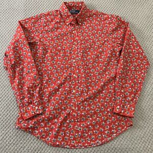 RALPH LAUREN Vintage Floral Shirt Size M Custom Fit, Red Flowers, Loud, VGC