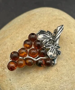 SPILLA UVA AMBRA BALTICA .925 argento sterling SPEDIZIONE VELOCE GRATUITA!  - Foto 1 di 12