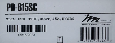 Middle Atlantic PD-815SC Slim Power Strip 8-Outlet  15A  w/  Surge - Image 1 of 2