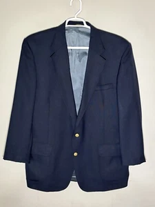 STAFFORD Blazer Navy Blue Mens Jacket Sport Coat Gold Crest Metal Buttons 46L - Picture 1 of 10