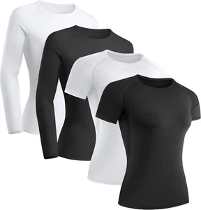4 Pack Women'S Compression Shirt Long/Short Sleeve Performance Workout Baselayer - Picture 1 of 12