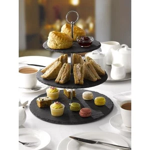 3 Tier Natural Slate Cake Stand Afternoon Tea Wedding Plates Party Tableware  - Picture 1 of 2