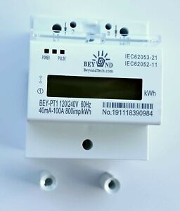 120/240V Electric KWh Meter 50/60hz Up to 100Amps Single Phase DIN-rail Type.