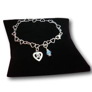 Sterling Silver Heart Chain Bracelet, 18th Birthday Gift, 18 Charm & Birthstone - Picture 1 of 8