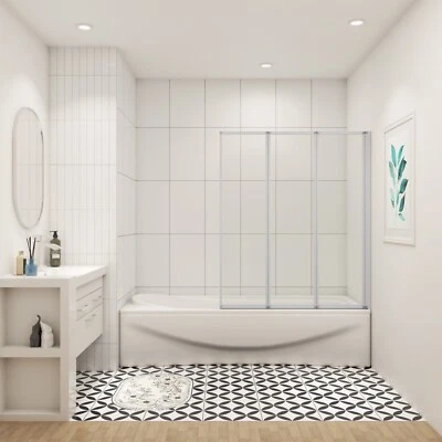 1200x1400mm Weiß 3-ftg. Faltbare Badewanneaufsatz 4mm ESG Sicherheitsglas - Bild 1 von 4