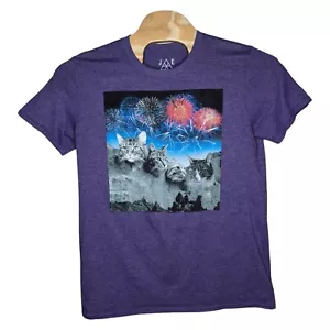 Camiseta Mount Rushmore Con Gatos Talla Grande Púrpura Fuegos Artitos Broma Divertida - Imagen 1 de 7