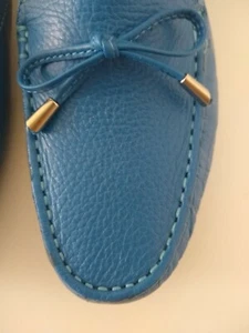 NEW Saks Fifth Ave Turquoise Blue Leather Slides size 9 - Picture 1 of 8