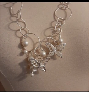 Claire Schmetterling mattiertes Silber 26" Halskette neu - Bild 1 von 4