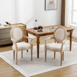 Wood Dining Chair Set of 2 Linen Fabric Kitchen Dining Chairs w/ Wood Legs US - Picture 1 of 9
