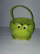 Plush Green Frog Easter Basket Spring with Handle