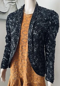 NITE LINE Vintage SEQUIN EMBELLISHED 100% PURE SILK Blazer Y2K Retro sz S - Picture 1 of 10