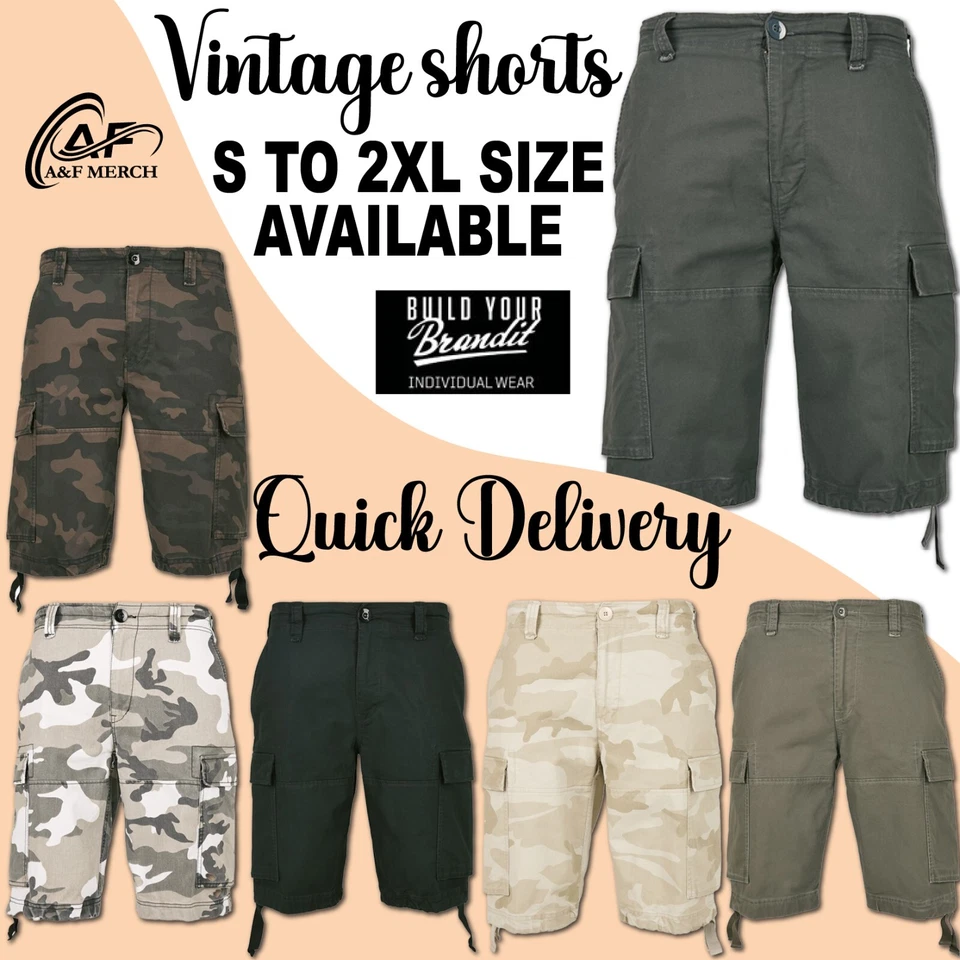 Shorts Build Your Brandit Heavy Duty Cargo Vintage Estilo Clássico Verão BD202 - Imagem 1 de 1